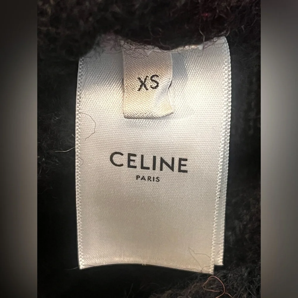 Celine Ski Jacquard Wool Hoodie Sweater XS Oversized Black Pink Made in Italy - Picture 8 of 14